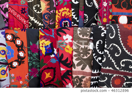 Market stalls with decorative tribal textile Market stalls with decorative tribal textile 46312896
