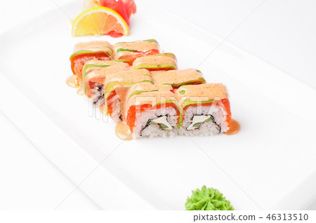 suchi on white plate and background. Isolate 46313510