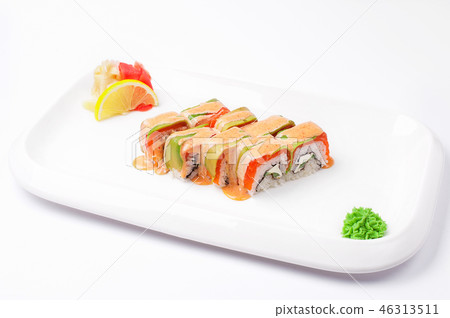 suchi on white plate and background. Isolate 46313511