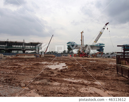 Construction site during foundation work 46313612