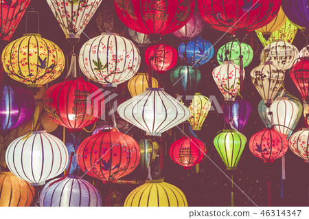 Colorful lanterns spread light on the old street 46314347