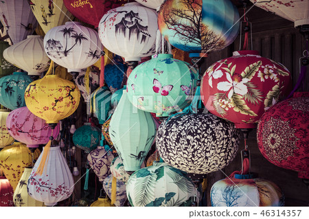 Colorful lanterns spread light on the old street 46314357
