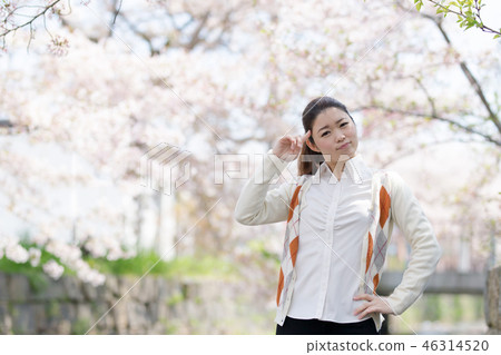 女人,櫻花 女人,櫻花 46314520