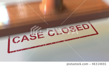 Putting CASE CLOSED rubber stamp on the paper. 3D rendering 46314691