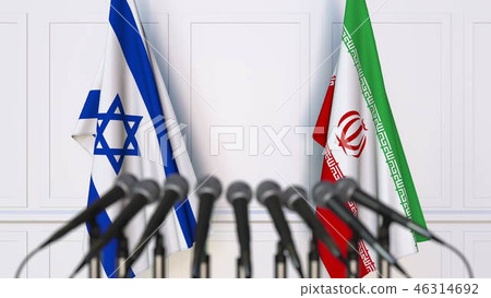 Flags of Israel and Iran at international meeting or conference. 3D rendering Flags of Israel and Iran at international meeting or conference. 3D rendering 46314692