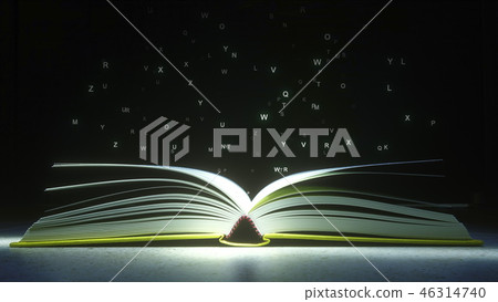 Glowing letters mysteriously vaporize from the open book. Reading or literature related 3D rendering Glowing letters mysteriously vaporize from the open book. Reading or literature related 3D rendering 46314740