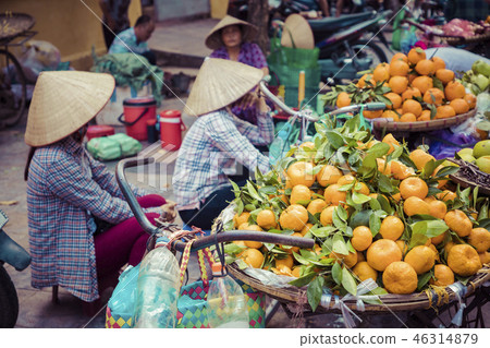 Fresh vegetables and fruits in street market 46314879