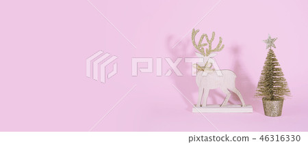 Christmas wooden tree with reindeer over pink background. Christmas wooden tree with reindeer over pink background. 46316330