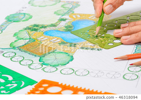 Landscape architect design backyard plan for villa 46318094