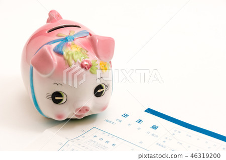 Lifestyle image Birth certificate and piggy bank Lifestyle image Birth certificate and piggy bank 46319200