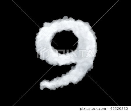 3d rendering of thick white cloud '9' number on black background 46320280