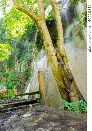 beautiful limestone waterfall forest with soft wat beautiful limestone waterfall forest with soft wat 46320812
