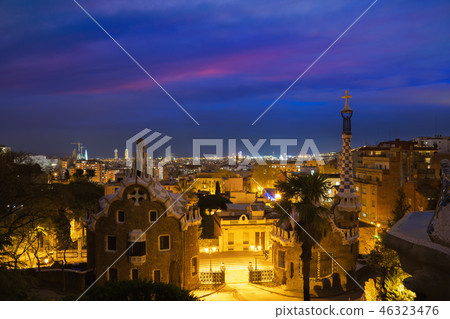 Park Guell in Barcelona, Spain at night Park Guell in Barcelona, Spain at night 46323476