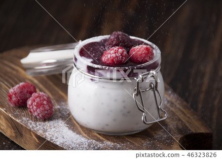 Smoothies with chia seeds and frozen blackberries  46323826