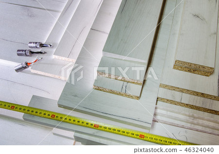 board chipboard cut parts for furniture production close-up board chipboard cut parts for furniture production close-up 46324040