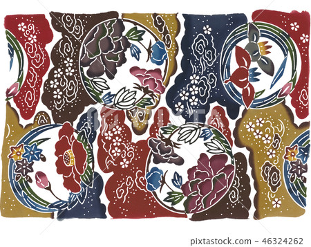 Peony, Ayame Marumon (Shiroma Bingata Studio) - Stock Illustration ...
