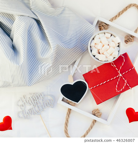 Romantic breakfast in bed. Birthday concept 46326807