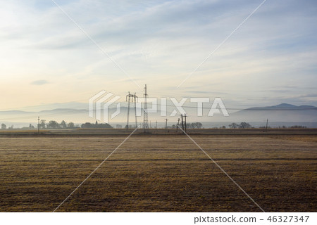 Romanian empty fields at sunrise Romanian empty fields at sunrise 46327347