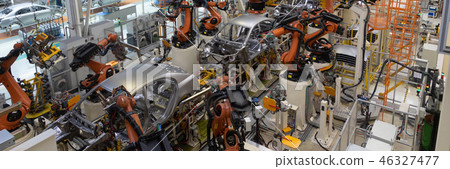 welding of car body. Automotive production line. long format. Wide frame welding of car body. Automotive production line. long format. Wide frame 46327477
