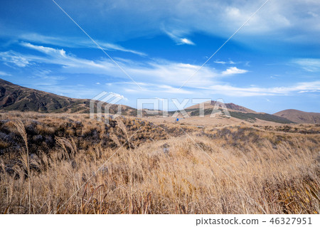 Japan Kyushu Aso Volcano Miscanthus Kumamoto aso mountain volcano Japan Kyushu Aso Volcano Miscanthus Kumamoto aso mountain volcano 46327951
