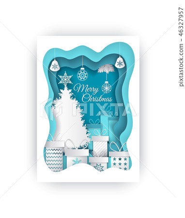 Merry Christmas Paper Cut Evergreen Tree and Gifts Merry Christmas Paper Cut Evergreen Tree and Gifts 46327957