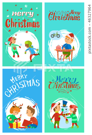 Merry Christmas Holidays Children Having Fun Cards 46327964
