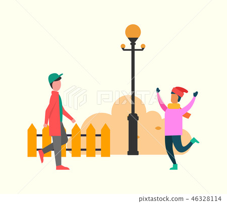 Atumn Meeting Friends. Chums in Street Vector Atumn Meeting Friends. Chums in Street Vector 46328114