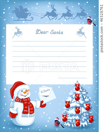 Letter to Santa Claus and funny Snowman 46328761