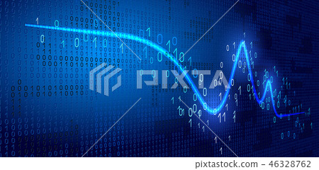 Neon wave graph against binary code background 46328762
