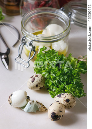 Ingredients for pickled quail eggs Ingredients for pickled quail eggs 46330431