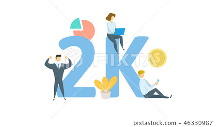 2K likes, followers online social media banner. Concept with keywords, letters, and icons. Flat 46330987