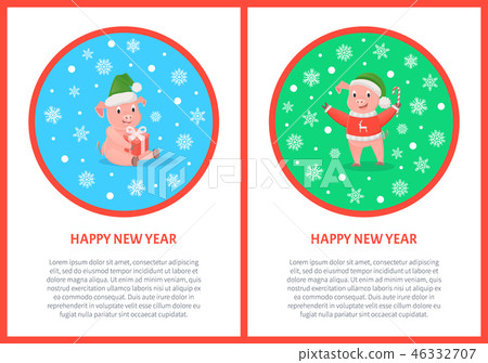 Happy New Year Pig Holiday Design Postcard Vector 46332707