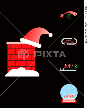 Happy New Year 2019 typographic emblems set. Vector logo, text design. Usable for banners, greeting Happy New Year 2019 typographic emblems set. Vector logo, text design. Usable for banners, greeting 46333928