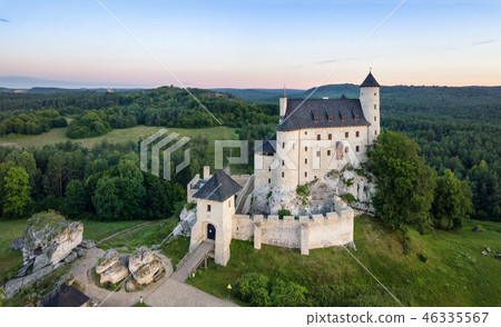 Aerial view of Bobolice Castle, Polish Jura Poland 46335567