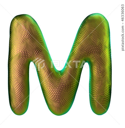 Letter M made of natural snake skin texture gold color. 3D letter render isolated on white. 46336063