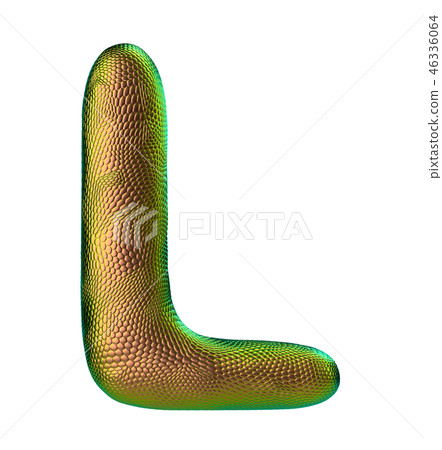 Letter L made of natural snake skin texture gold color. 3D letter render isolated on white. 46336064
