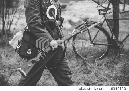 Re-enactor Dressed As World War II German Soldier Feldgendarm Ho 46336120