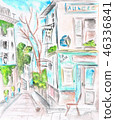 Paris street. The facade of the cafe. illustration. Watercolor 46336841