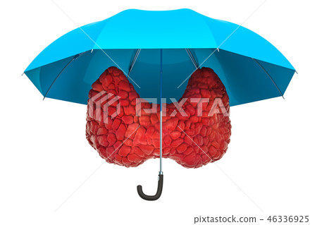 Human thyroid under umbrella, protect concept Human thyroid under umbrella, protect concept 46336925
