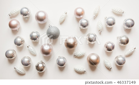 Silver Christmas decoration balls on white. Silver Christmas decoration balls on white. 46337149