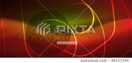Neon glowing wave, magic energy and light motion background. Vector wallpaper template 46337204