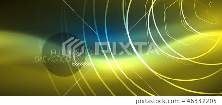 Neon glowing lines, magic energy space blue light concept, abstract background wallpaper design 46337205