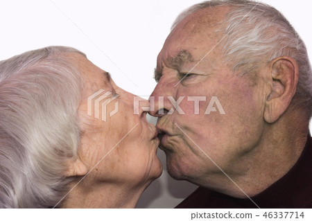 The senior woman kissing old man The senior woman kissing old man 46337714