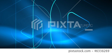 Neon glowing techno lines, hi-tech futuristic abstract background template with geometric shapes 46338269