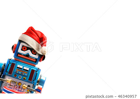 Vintage robot retro toy with Christmas hat Vintage robot retro toy with Christmas hat 46340957