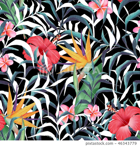 Tropical plants. Seamless floral pattern in watercolor style Tropical plants. Seamless floral pattern in watercolor style 46343779