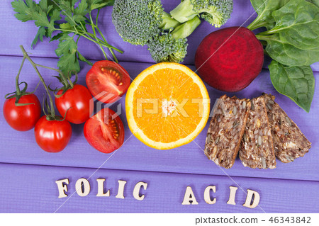 Inscription folic acid with nutritious food Inscription folic acid with nutritious food 46343842