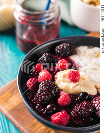 Vegan Chia pudding with berries and almond butter 46344311