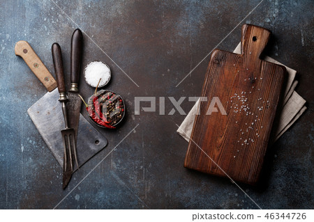 Vintage meat knife, fork and spices 46344726