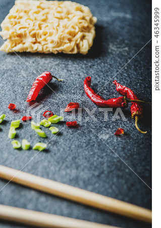 Raw asian instant noodles Raw asian instant noodles 46345999